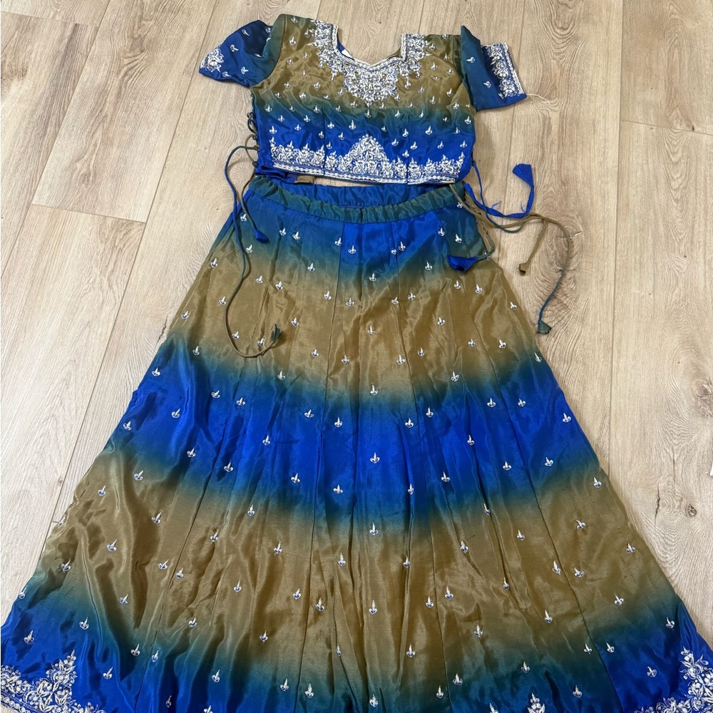 Blue and Brown Lehenga